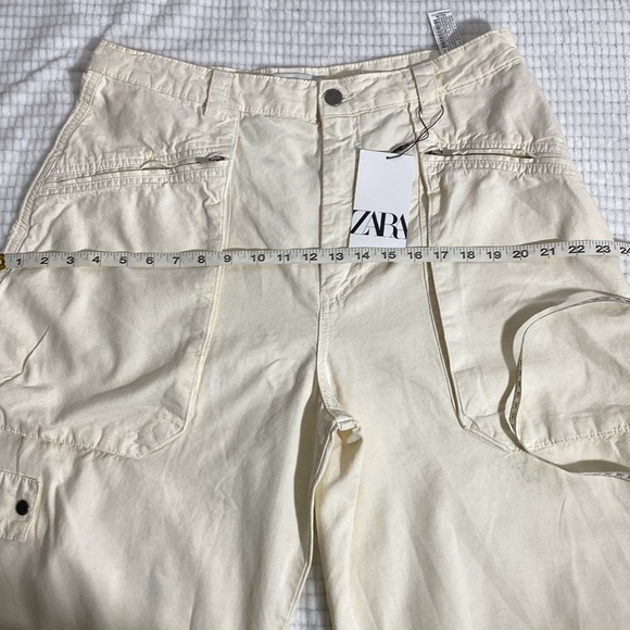 Zara The Relaxed Utility Pants In ECRU Signature Denium Cargo Size 14 - Picture 12 of 15